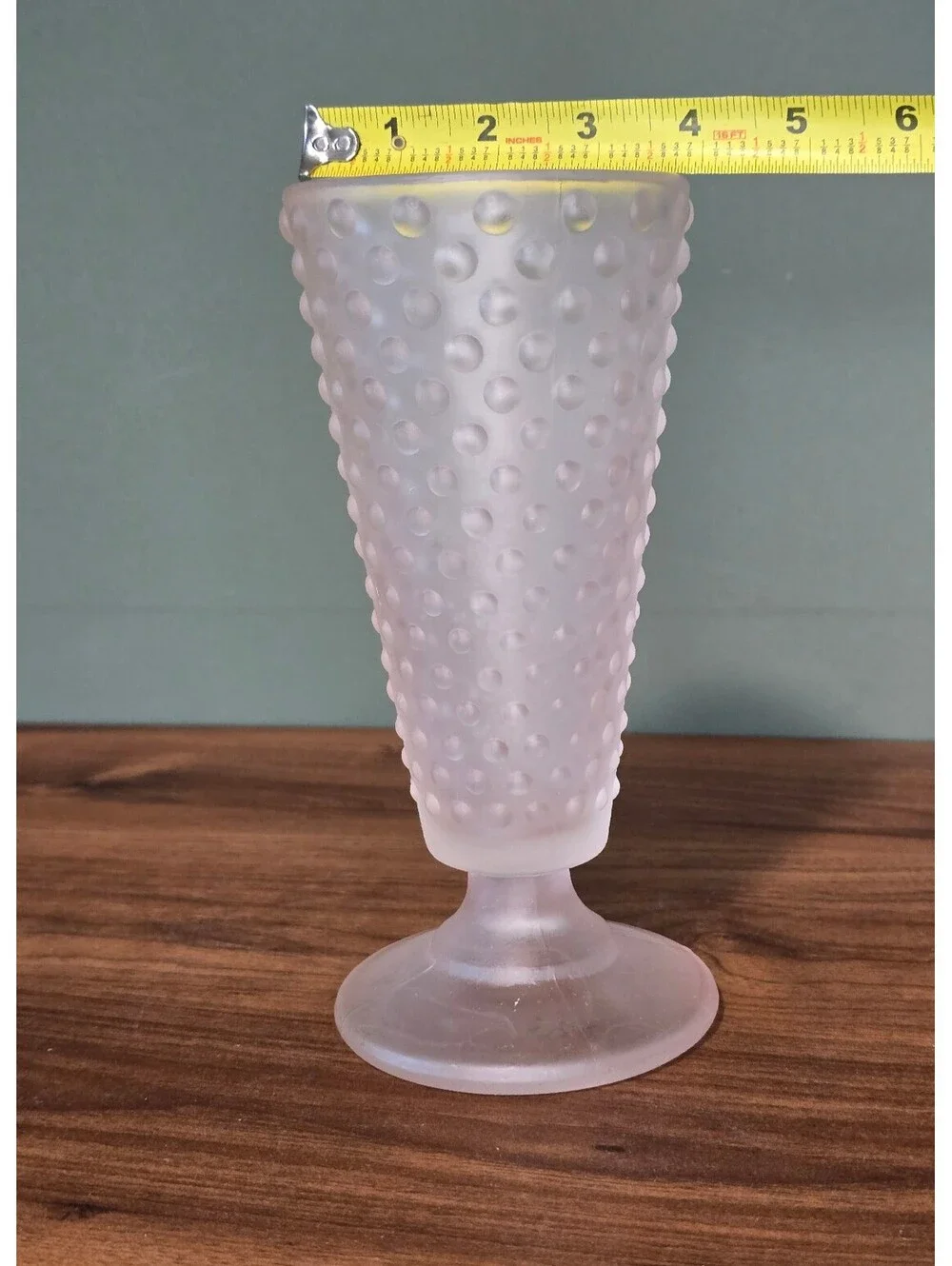 Vintage Frosted Pink Hobnail Glass Vase Footed Pedestal Tumbler